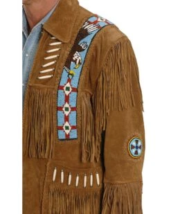 Liberty Wear Eagle Bead Fringed Suede Leather Jacket - Big & Tall -Men Western Cowboy 082B37 35 D1
