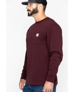 Carhartt Men's Loose Fit Heavyweight Long Sleeve Logo Pocket Work T-Shirt -Men Western Cowboy 086854 ML D2
