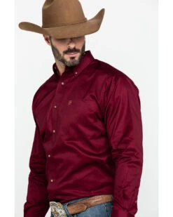 Ariat Men's Burgundy Solid Twill Long Sleeve Western Shirt -Men Western Cowboy 0921C9 7180 P3