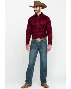 Ariat Men's Burgundy Solid Twill Long Sleeve Western Shirt -Men Western Cowboy 0921C9 7180 P6