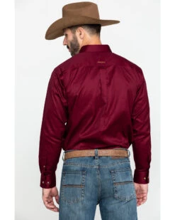 Ariat Men's Burgundy Solid Twill Long Sleeve Western Shirt -Men Western Cowboy 0921C9 74 P2