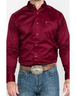 Ariat Men's Burgundy Solid Twill Long Sleeve Western Shirt -Men Western Cowboy 0921C9 74 P4