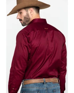 Ariat Men's Burgundy Solid Twill Long Sleeve Western Shirt -Men Western Cowboy 0921C9 74 P5