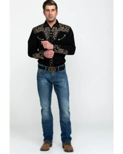 Scully Men's Embroidered Scroll Long Sleeve Snap Western Shirt -Men Western Cowboy 0927J8 89 P6