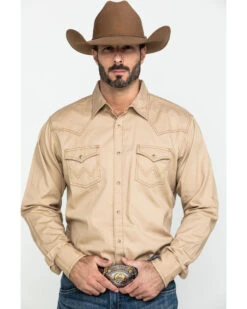 Wrangler Retro Men's Tan Solid Long Sleeve Western Shirt - Tall 