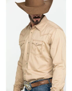 Wrangler Retro Men's Tan Solid Long Sleeve Western Shirt - Tall  -Men Western Cowboy 2000292992 280 P3
