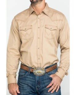 Wrangler Retro Men's Tan Solid Long Sleeve Western Shirt - Tall  -Men Western Cowboy 2000292992 280 P4