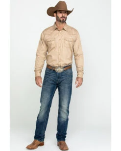 Wrangler Retro Men's Tan Solid Long Sleeve Western Shirt - Tall  -Men Western Cowboy 2000292992 280 P6