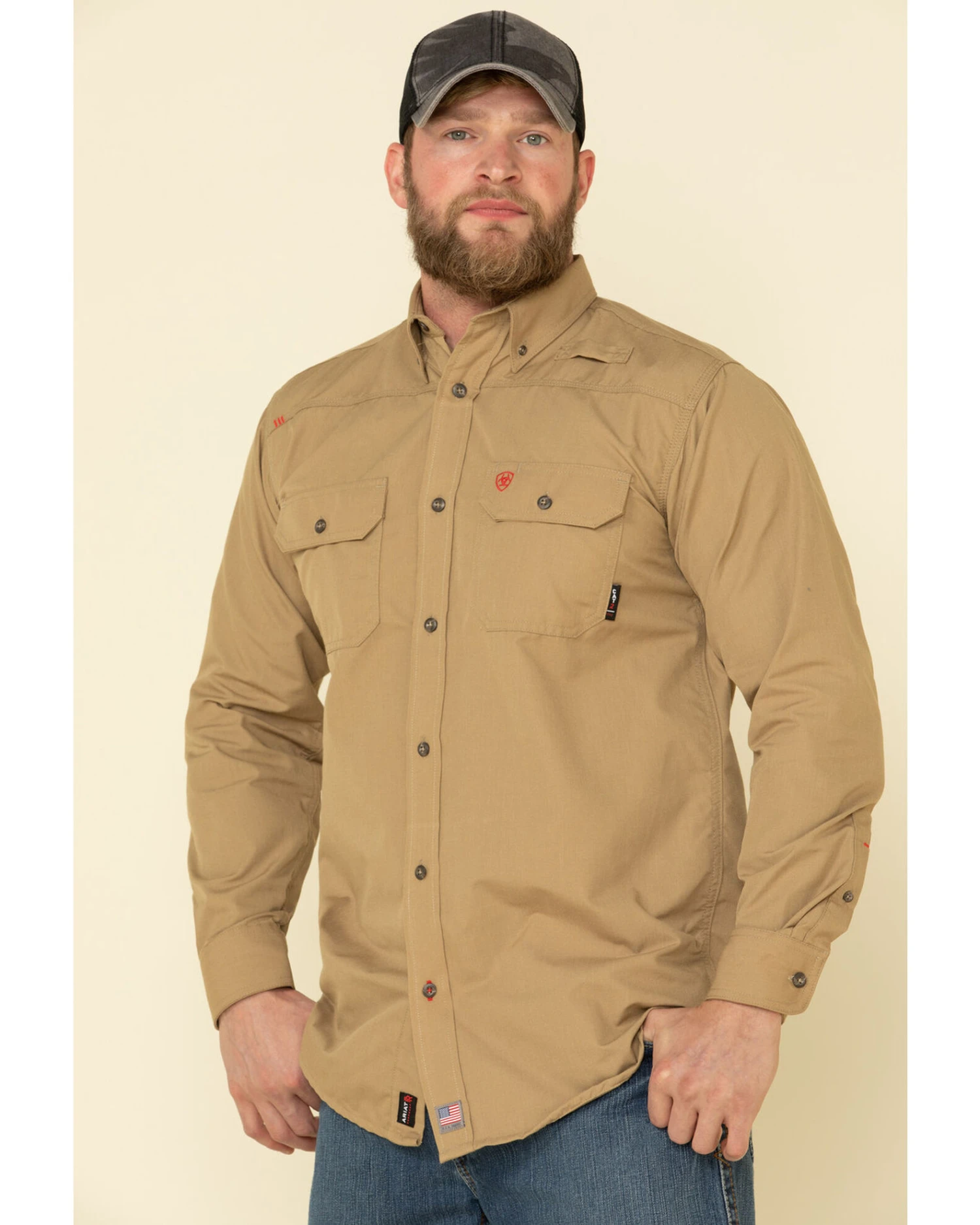 Ariat Men's Khaki FR Solid Featherlight Long Sleeve Work Shirt 1 Ariat Men's Khaki FR Solid Featherlight Long Sleeve Work Shirt