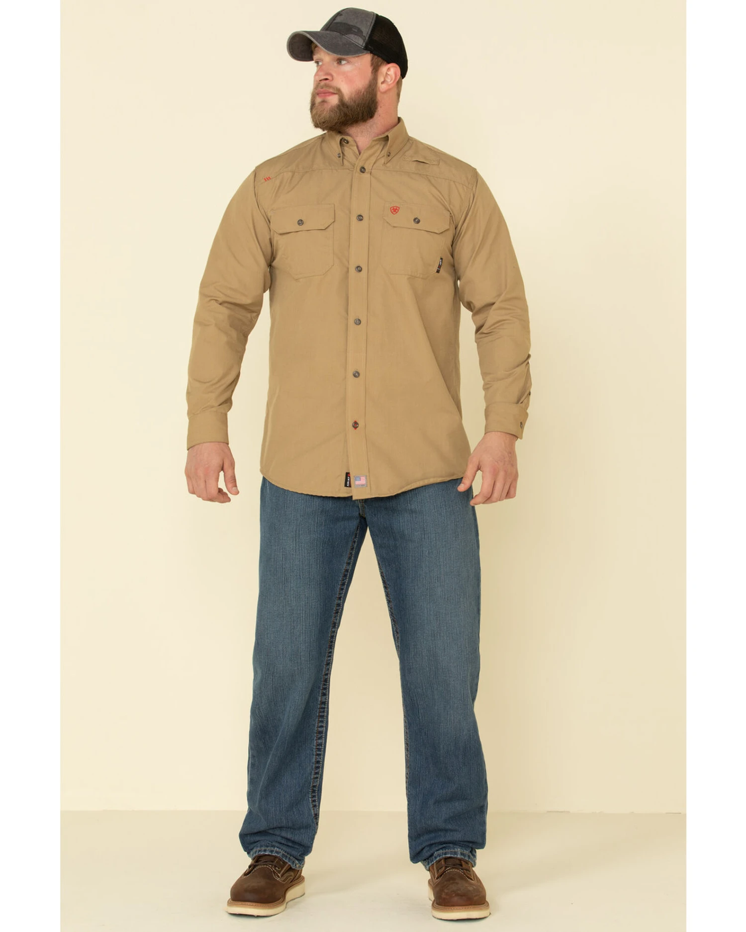 Ariat Men's Khaki FR Solid Featherlight Long Sleeve Work Shirt 3 Ariat Men's Khaki FR Solid Featherlight Long Sleeve Work Shirt - Image 3