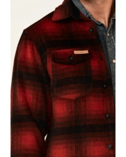 Powder River Outfitters Men's Red Ombre Plaid Wool Button-Front Shirt Jacket  -Men Western Cowboy 2000345241 910 P3