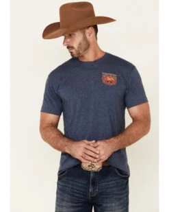 Paramount Network’s Yellowstone Men's Heather Navy Dutton Ranch Mountain Range Graphic Short Sleeve T-Shirt 