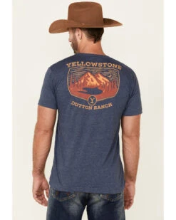 Paramount Network’s Yellowstone Men's Heather Navy Dutton Ranch Mountain Range Graphic Short Sleeve T-Shirt  -Men Western Cowboy 2000349576 410 P4