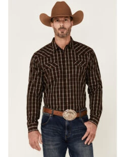 Moonshine Spirit Men's Mahogany Plaid Long Sleeve Snap Western Shirt 
