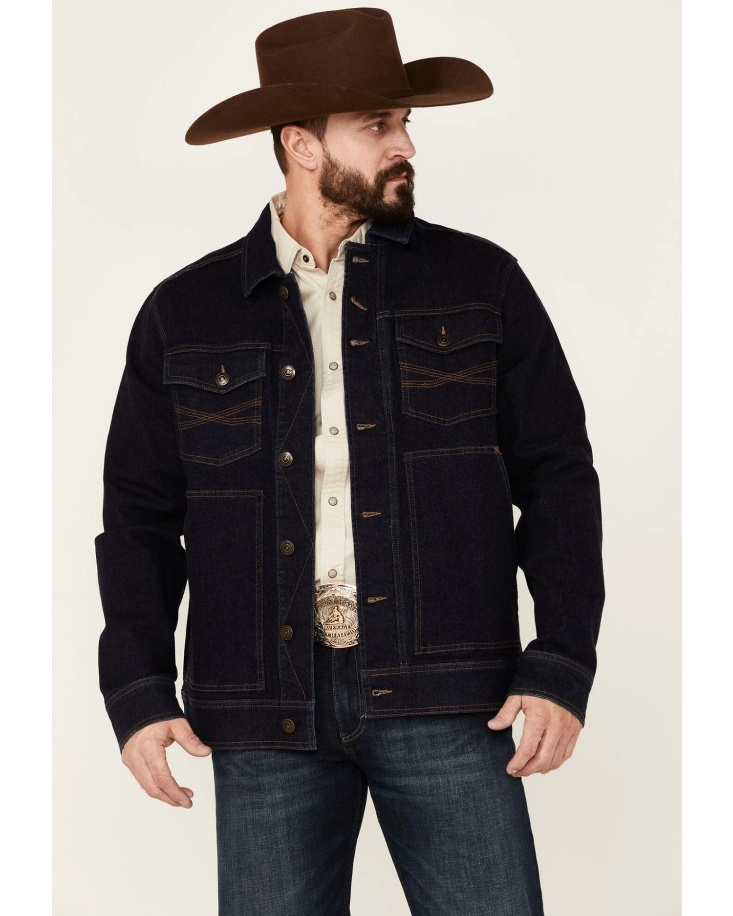 Blue Ranchwear Men's Button-Down Dark Denim Trucker Jacket 2 Blue Ranchwear Men's Button-Down Dark Denim Trucker Jacket - Image 2