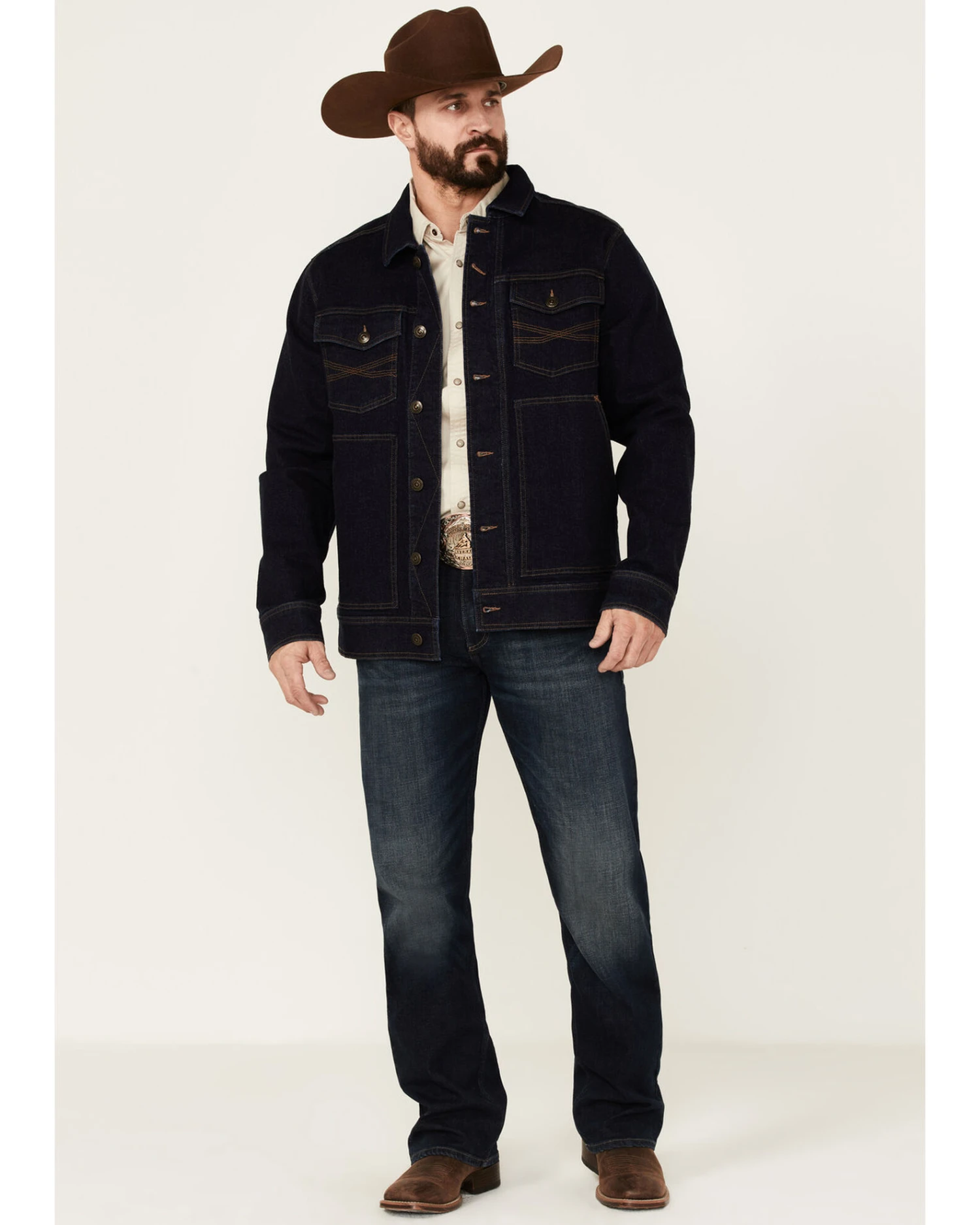 Blue Ranchwear Men's Button-Down Dark Denim Trucker Jacket 3 Blue Ranchwear Men's Button-Down Dark Denim Trucker Jacket - Image 3