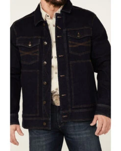 Blue Ranchwear Men's Button-Down Dark Denim Trucker Jacket 8 Blue Ranchwear Men's Button-Down Dark Denim Trucker Jacket -Men Western Cowboy 2000358857 401 P4