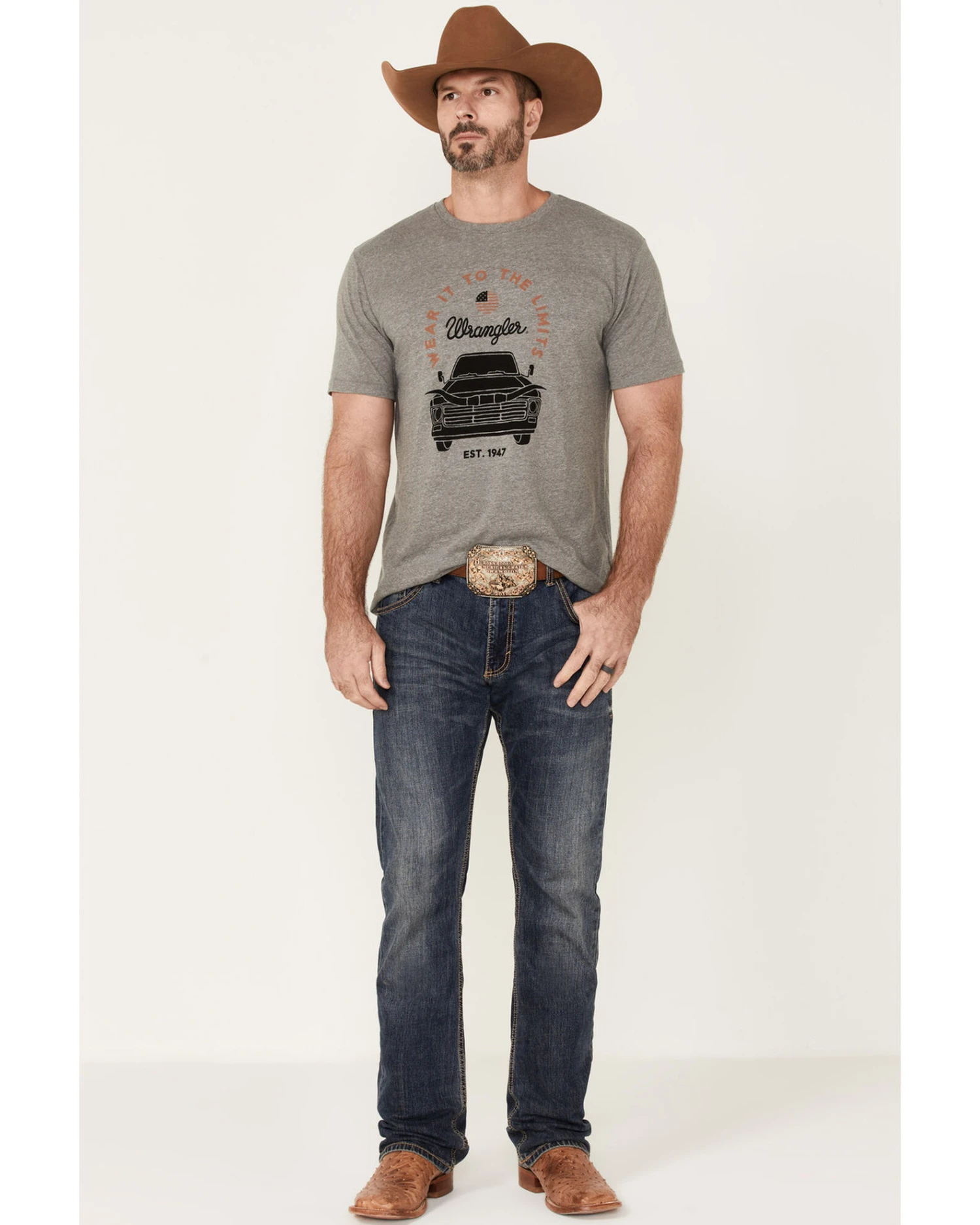 Wrangler Men's Heather Gray Longhorn Car Graphic Short Sleeve T-Shirt 2 Wrangler Men's Heather Gray Longhorn Car Graphic Short Sleeve T-Shirt - Image 2