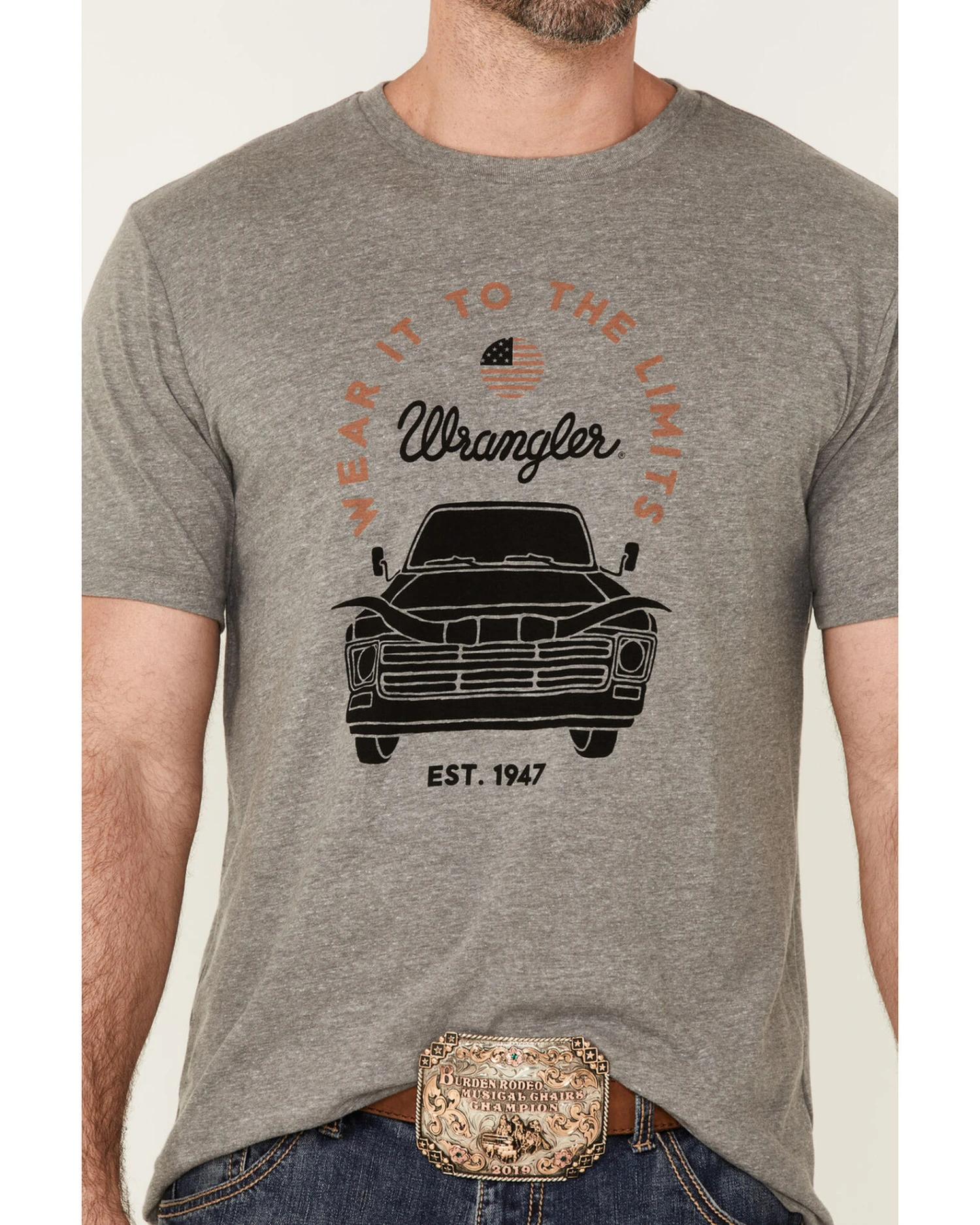 Wrangler Men's Heather Gray Longhorn Car Graphic Short Sleeve T-Shirt 3 Wrangler Men's Heather Gray Longhorn Car Graphic Short Sleeve T-Shirt - Image 3