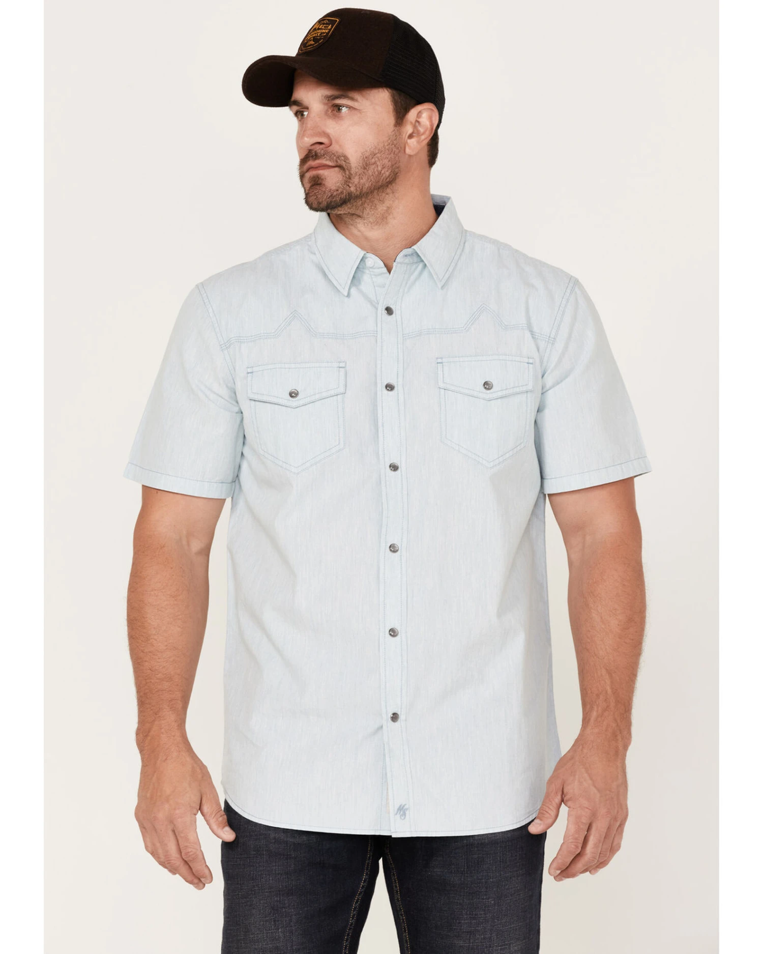 Moonshine Spirit Men's Side Stage Solid Short Sleeve Snap Western Shirt 1 Moonshine Spirit Men's Side Stage Solid Short Sleeve Snap Western Shirt
