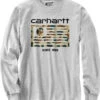 Carhartt Men's Camo Print Logo Flag Graphic Relaxed Fit Midweight Long Sleeve T-Shirt