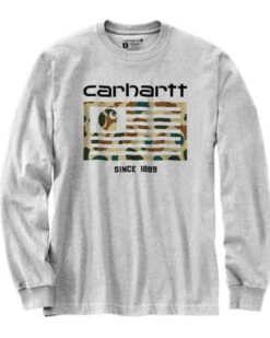 Carhartt Men's Camo Print Logo Flag Graphic Relaxed Fit Midweight Long Sleeve T-Shirt