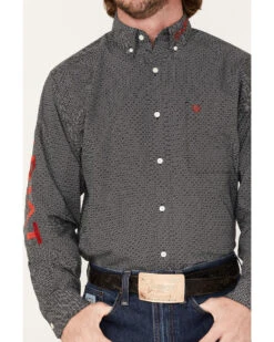 Ariat Men's Team Massimo Diamond Geo Print Logo Button Down Western Shirt  -Men Western Cowboy 2000371684 021 P3