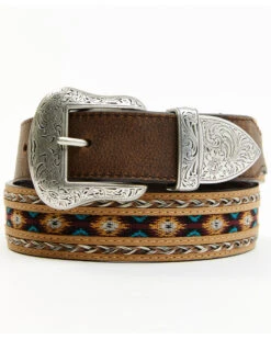 Cody James Brown 3-Piece Horse Hair Laced Southwest Inlay Belt