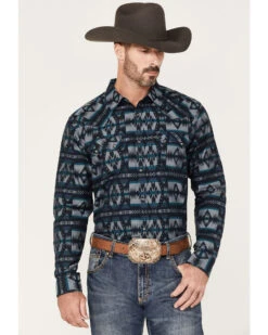 Moonshine Spirit Men's Wolf Moon Southwestern Stripe Snap Western Shirt 