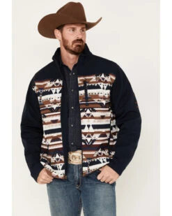 Cinch Men's Color-Block Southwestern Print Logo Zip-Front Softshell Jacket 