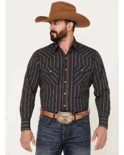 Ely Walker Men's Striped Long Sleeve Pearl Snap Western Shirt