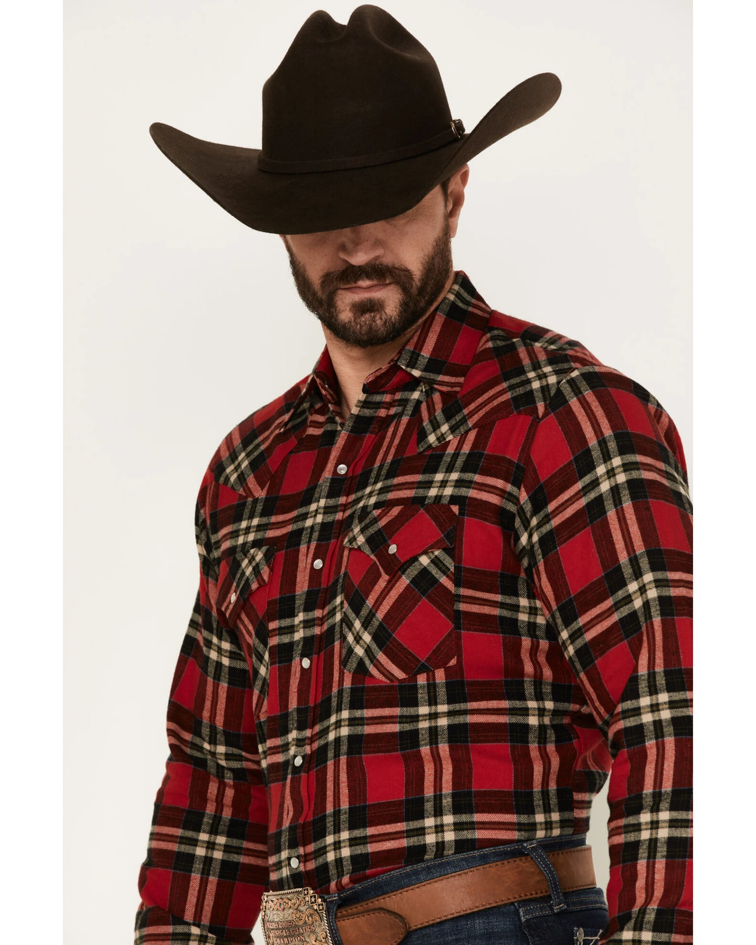 Ely Walker Men's Plaid Print Long Sleeve Snap Western Flannel Shirt 2 Ely Walker Men's Plaid Print Long Sleeve Snap Western Flannel Shirt - Image 2