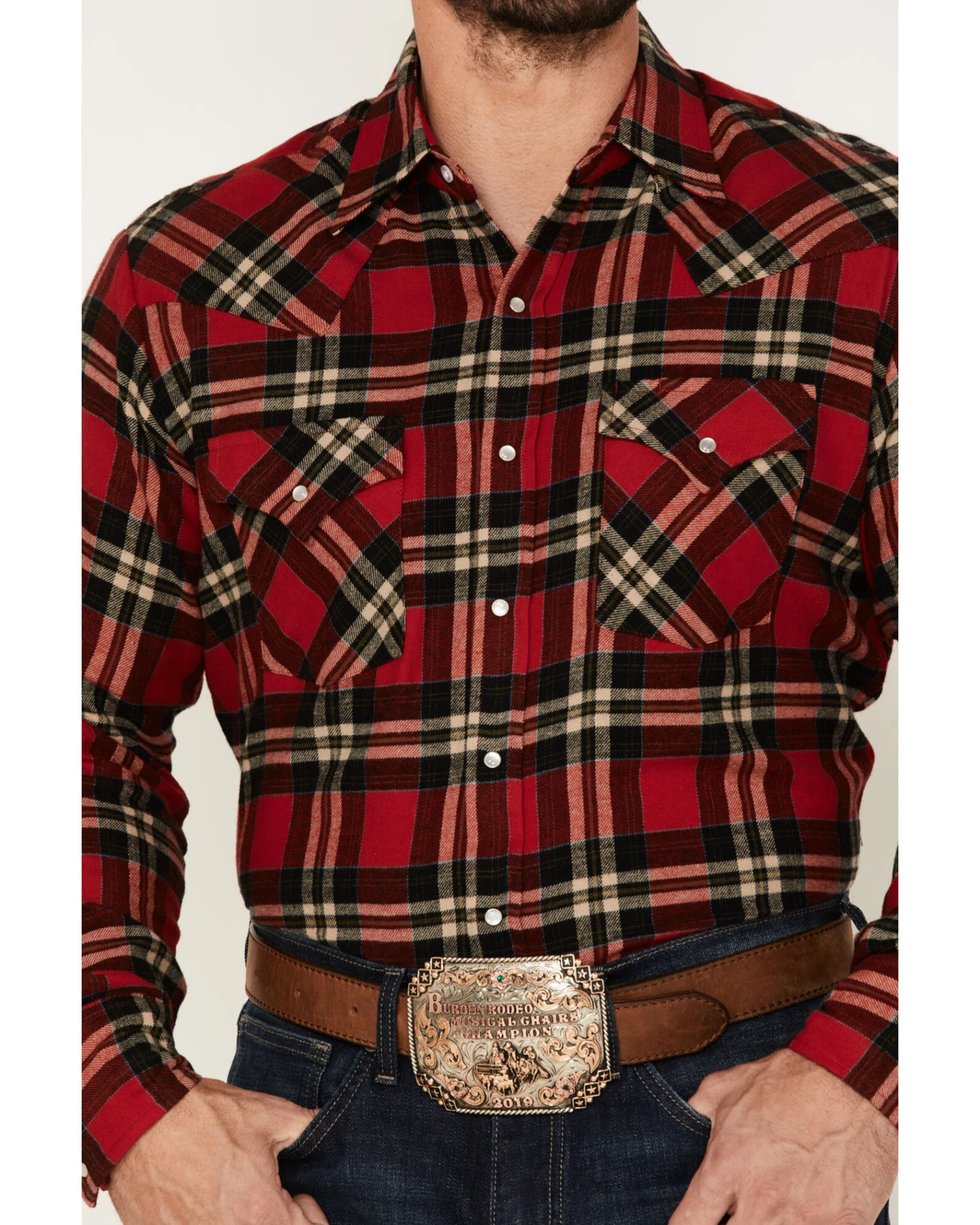 Ely Walker Men's Plaid Print Long Sleeve Snap Western Flannel Shirt 3 Ely Walker Men's Plaid Print Long Sleeve Snap Western Flannel Shirt - Image 3