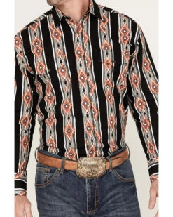 Wrangler Men's Checotah Striped Long Sleeve Pearl Snap Western Shirt -Men Western Cowboy 2000378415 001 P3