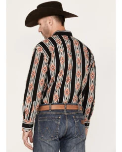 Wrangler Men's Checotah Striped Long Sleeve Pearl Snap Western Shirt -Men Western Cowboy 2000378415 001 P4