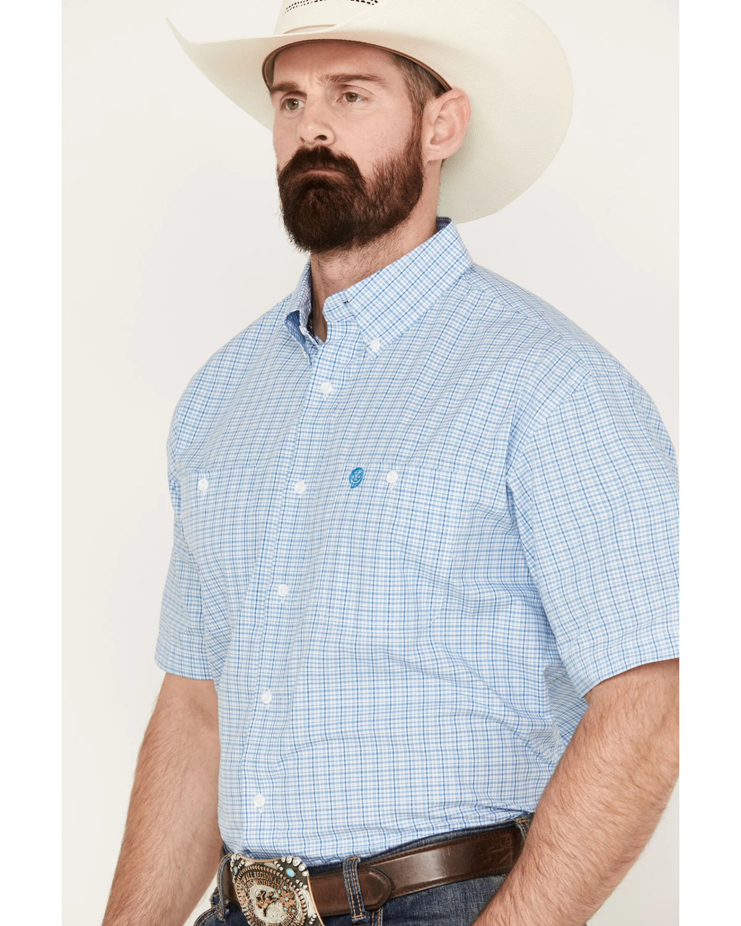 George Strait By Wrangler Men's Plaid Print Short Sleeve Button Down Western Shirt - Big 2 George Strait By Wrangler Men's Plaid Print Short Sleeve Button Down Western Shirt - Big - Image 2