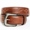 Moonshine Spirit Men's Brown Western Red & Orange Stitch Leather Belt
