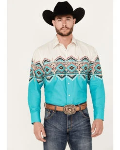 Panhandle Men's Southwestern Border Long Sleeve Pearl Snap Western Shirt