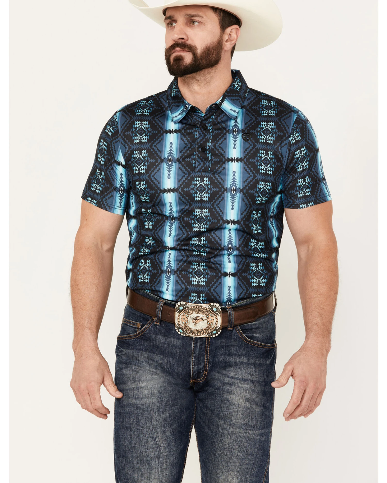 Rock & Roll Denim Men's Southwestern Striped Button Down Western Polo 1 Rock & Roll Denim Men's Southwestern Striped Button Down Western Polo