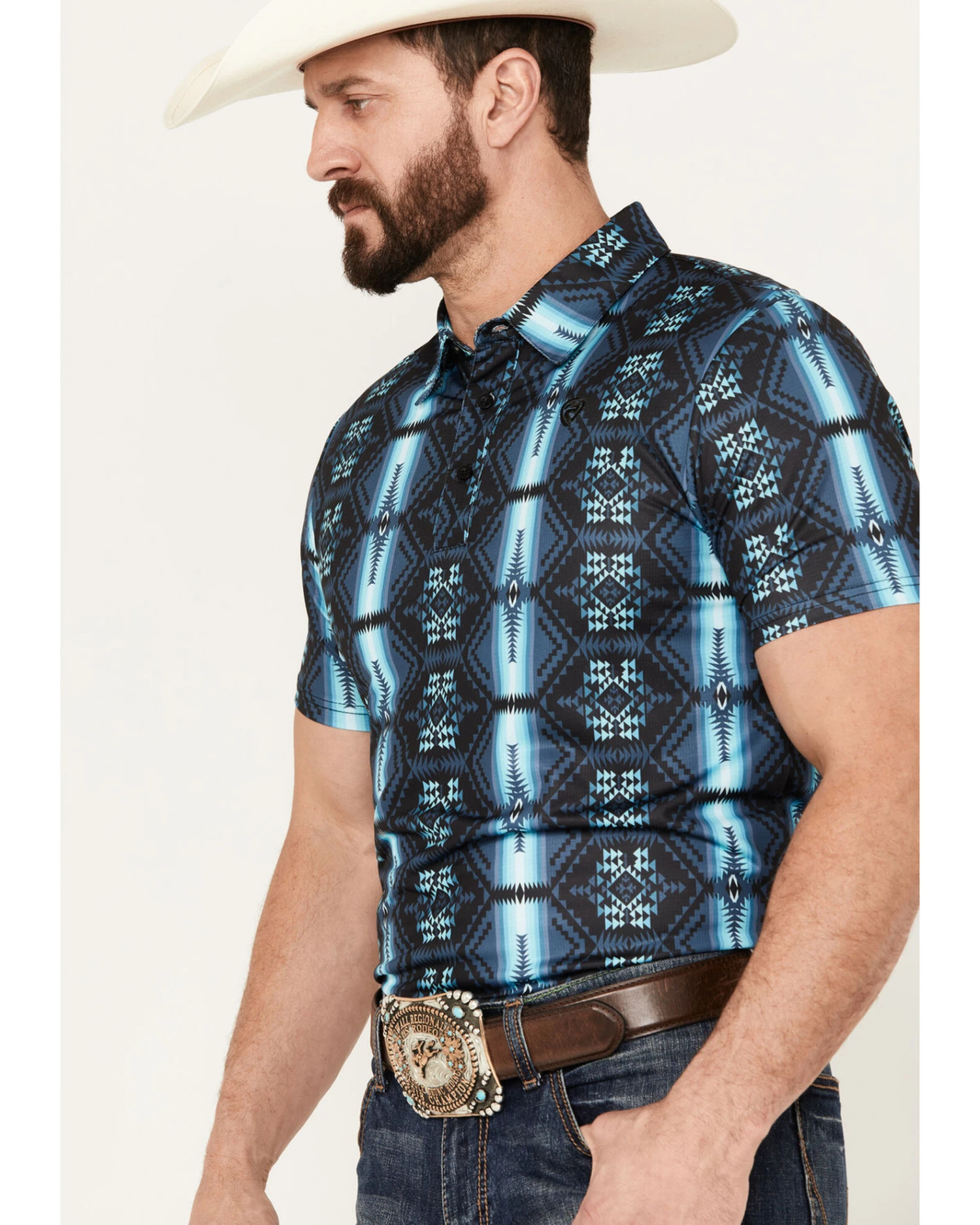 Rock & Roll Denim Men's Southwestern Striped Button Down Western Polo 2 Rock & Roll Denim Men's Southwestern Striped Button Down Western Polo - Image 2