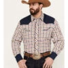 Roper Men's Retro Contrast Plaid Print Long Sleeve Western Snap Shirt