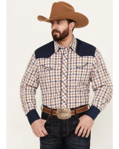 Roper Men's Retro Contrast Plaid Print Long Sleeve Western Snap Shirt