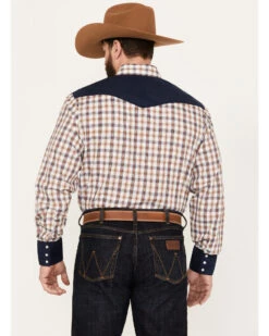 Roper Men's Retro Contrast Plaid Print Long Sleeve Western Snap Shirt -Men Western Cowboy 2000385742 410 P4